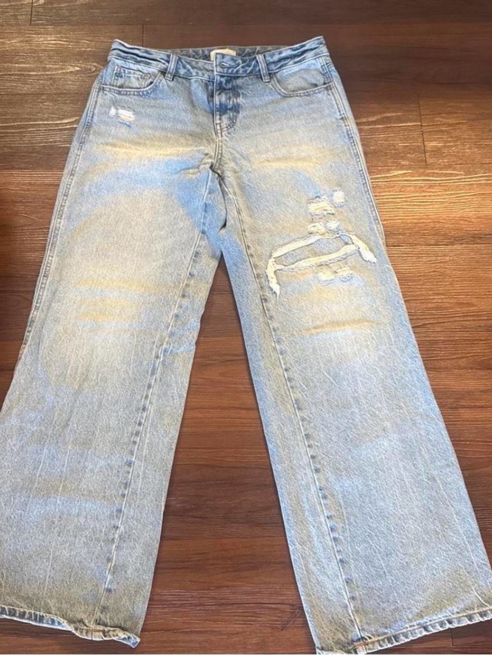 Light Blue Distressed Straight-Leg Jeans